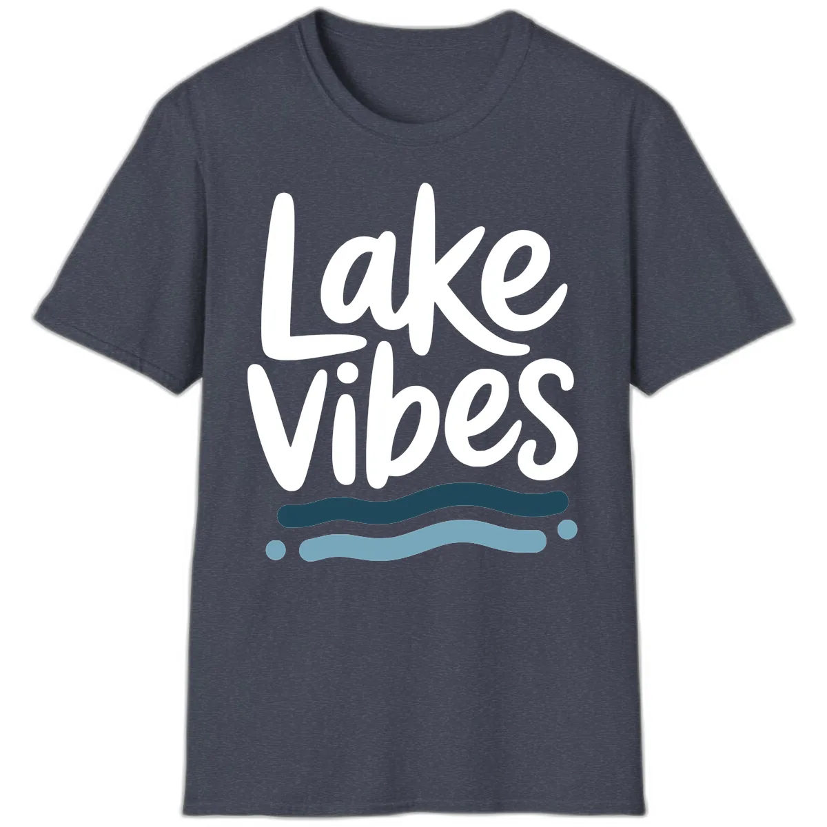 Lake Vibes Typography Design T-Shirt in Heather Navy