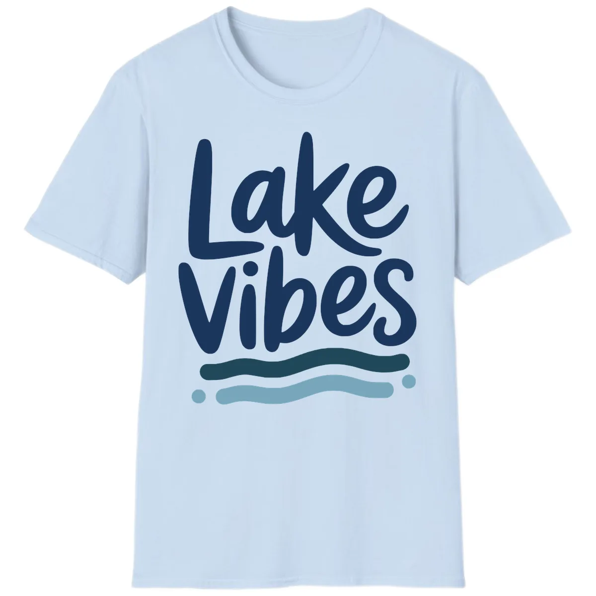 Lake Vibes Typography Design T-Shirt in Light Blue
