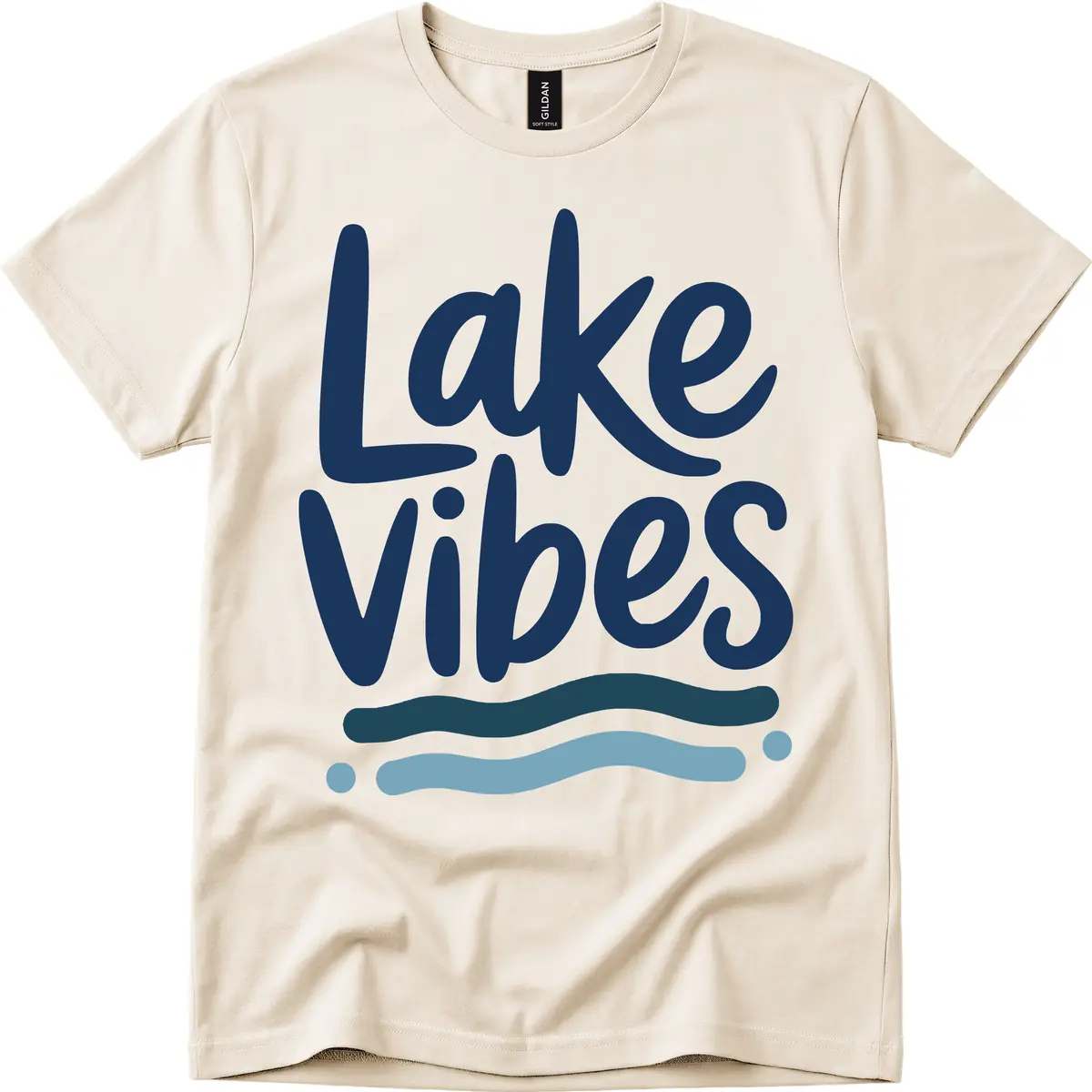 Lake Vibes Typography Design T-Shirt in Natural