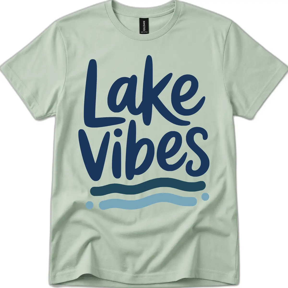Lake Vibes Typography Design T-Shirt in Sage