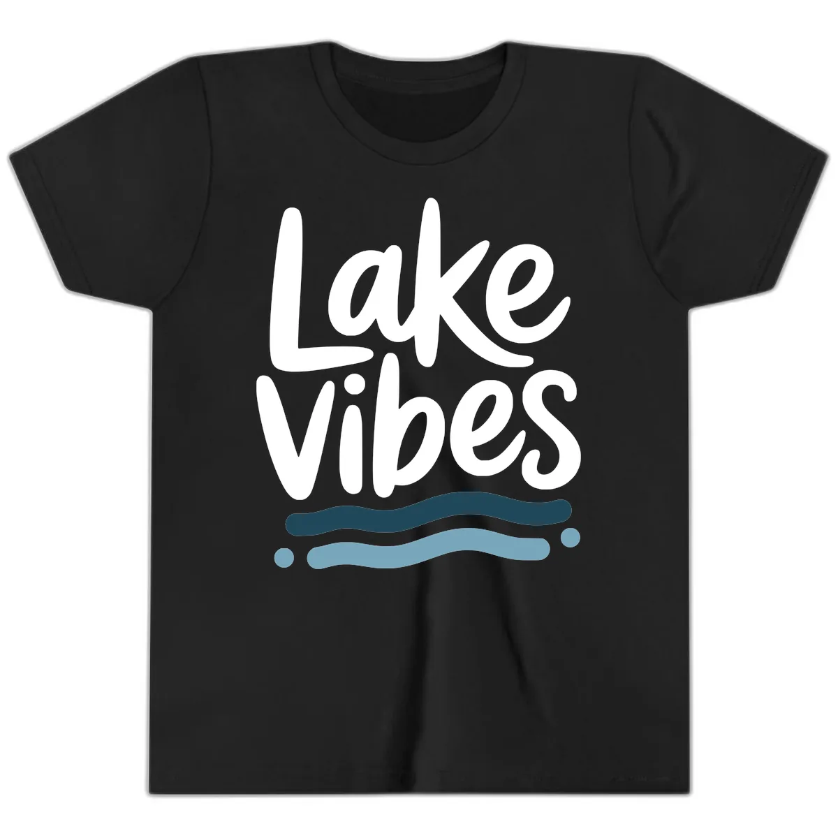 Lake Vibes Typography Design Youth T-Shirt in Black