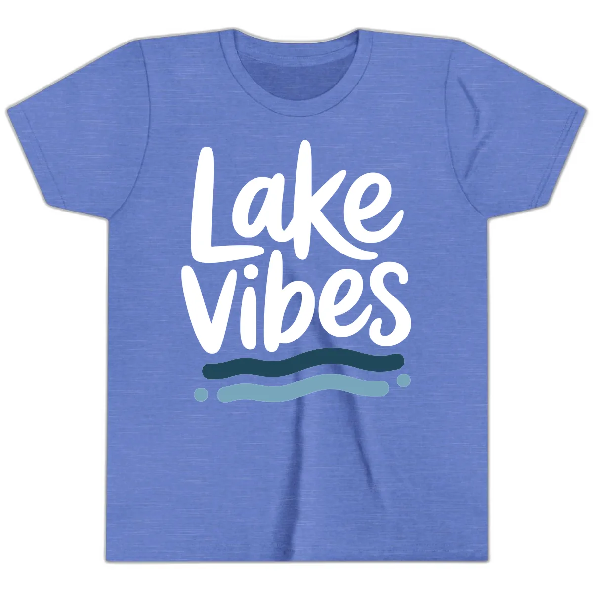 Lake Vibes Typography Design Youth T-Shirt in Heather Columbia Blue