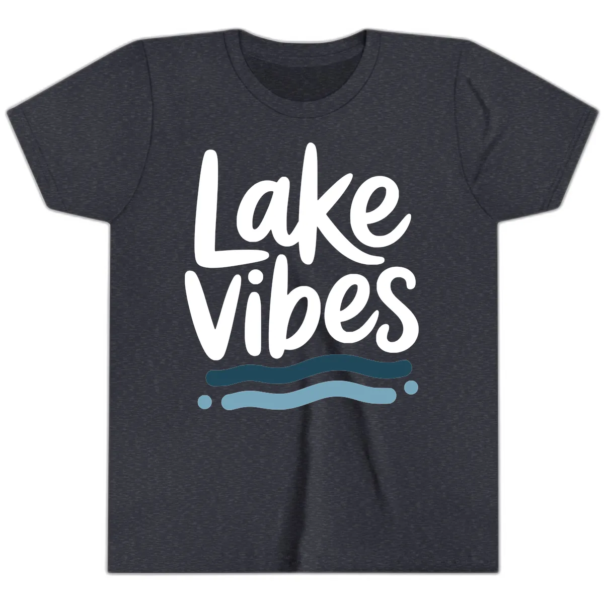 Lake Vibes Typography Design Youth T-Shirt in Heather Navy