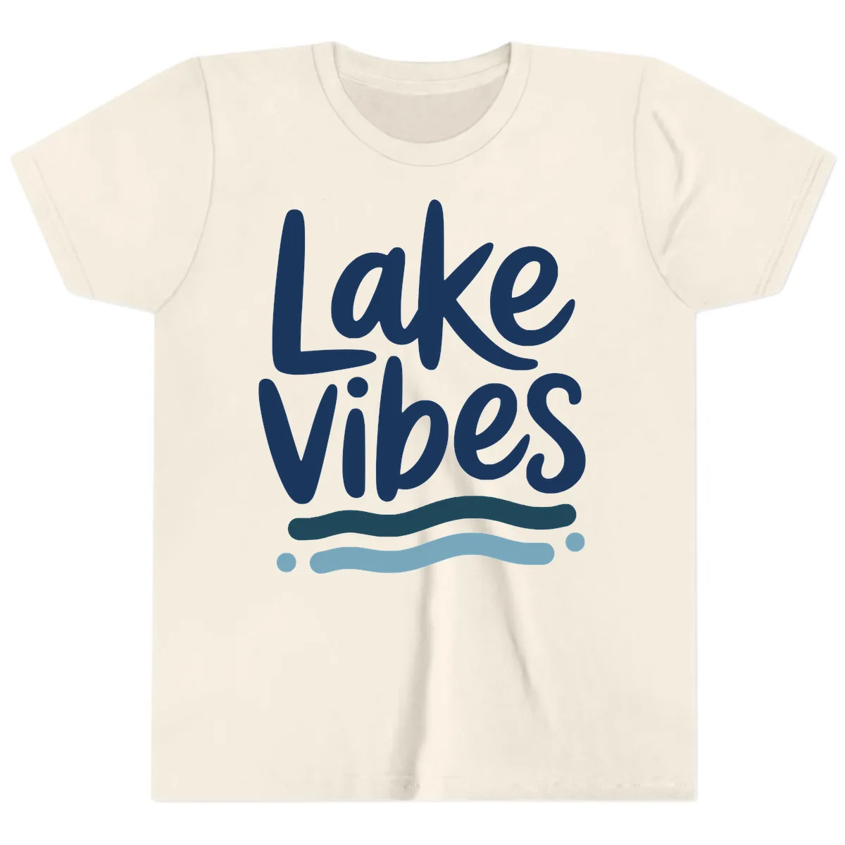 Lake Vibes Typography Design Youth T-Shirt in Natural