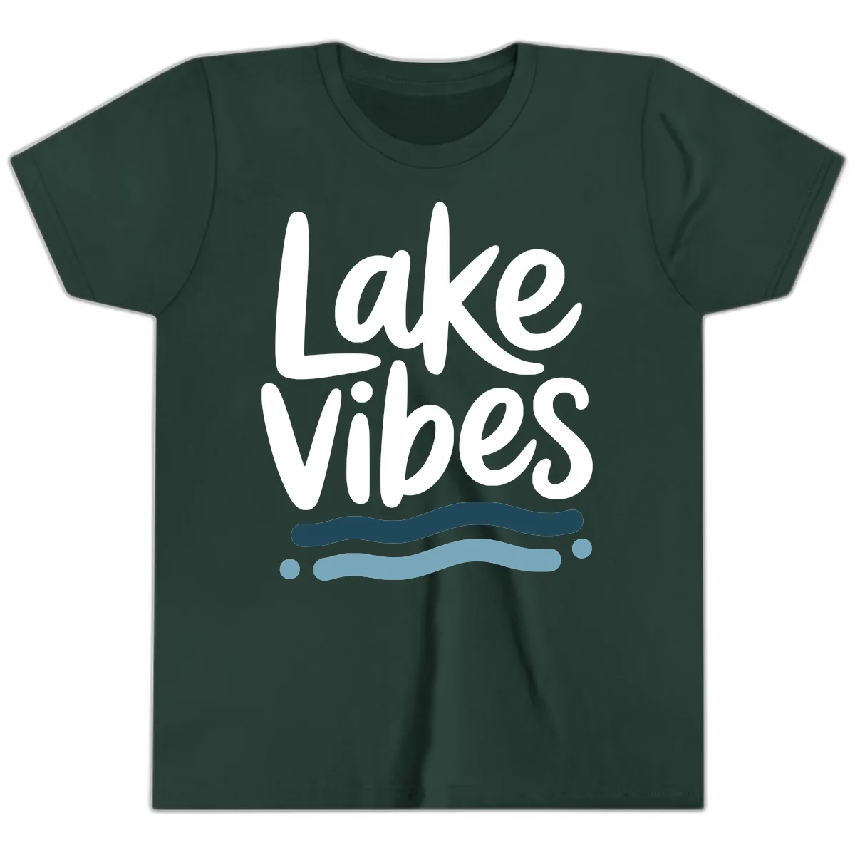 Lake Vibes Typography Design Youth T-Shirt in Forest