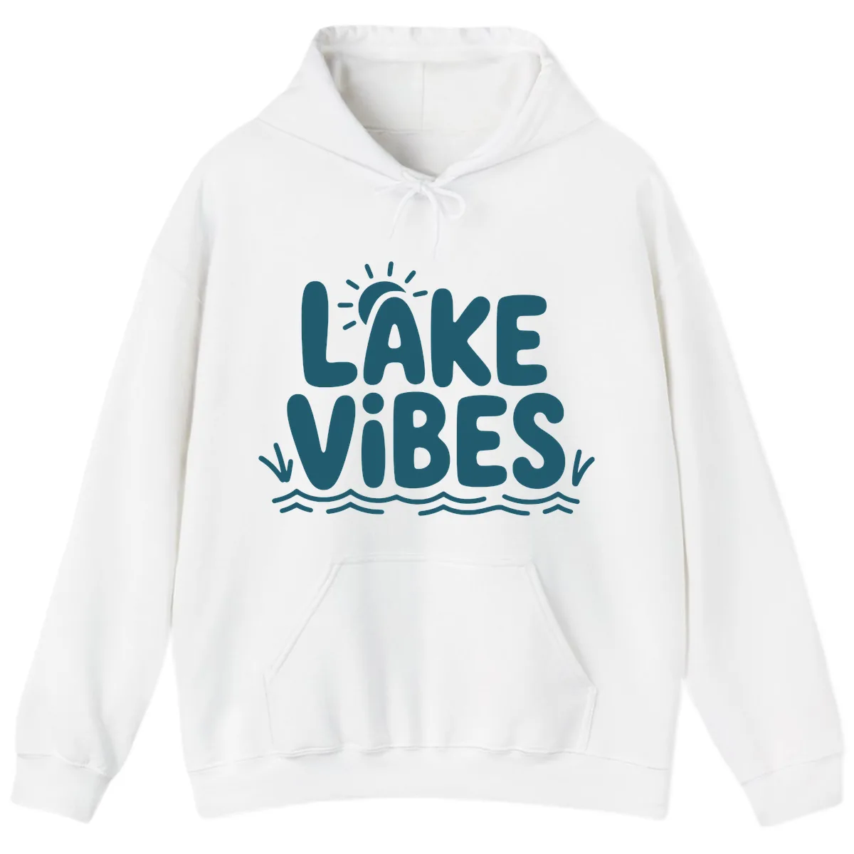 Lake Vibes Typography Design Hoodie in White