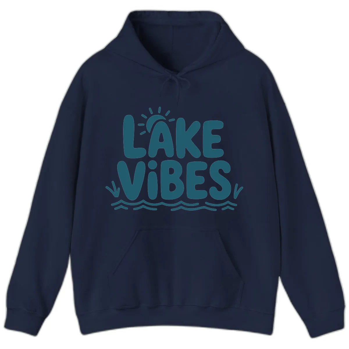 Lake Vibes Typography Design Hoodie in Navy