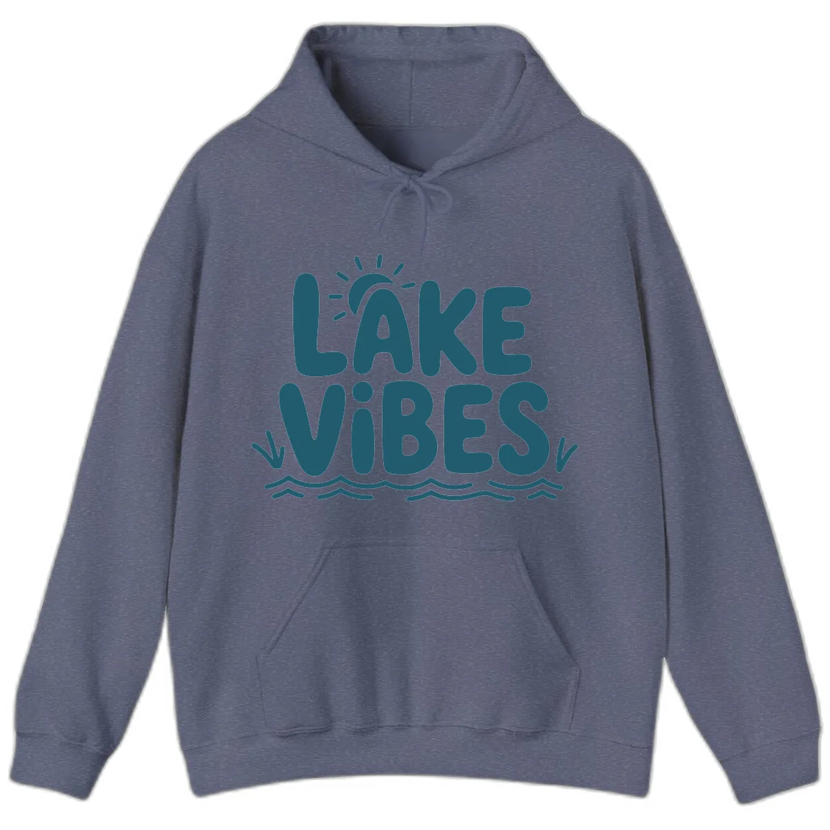 Lake Vibes Typography Design Hoodie in Heather Navy