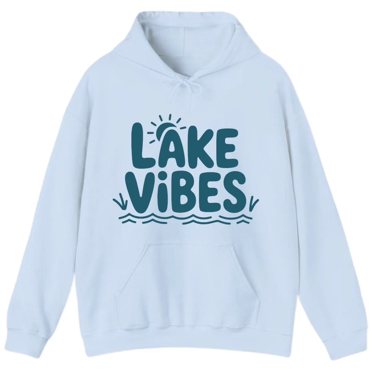 Lake Vibes Typography Design Hoodie in Light Blue