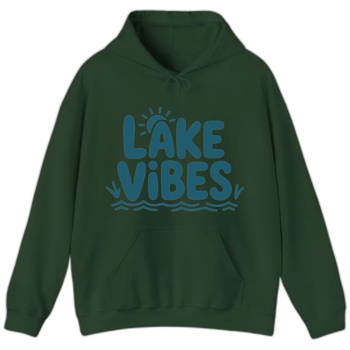 Lake Vibes Typography Design Hoodie in Forest Green