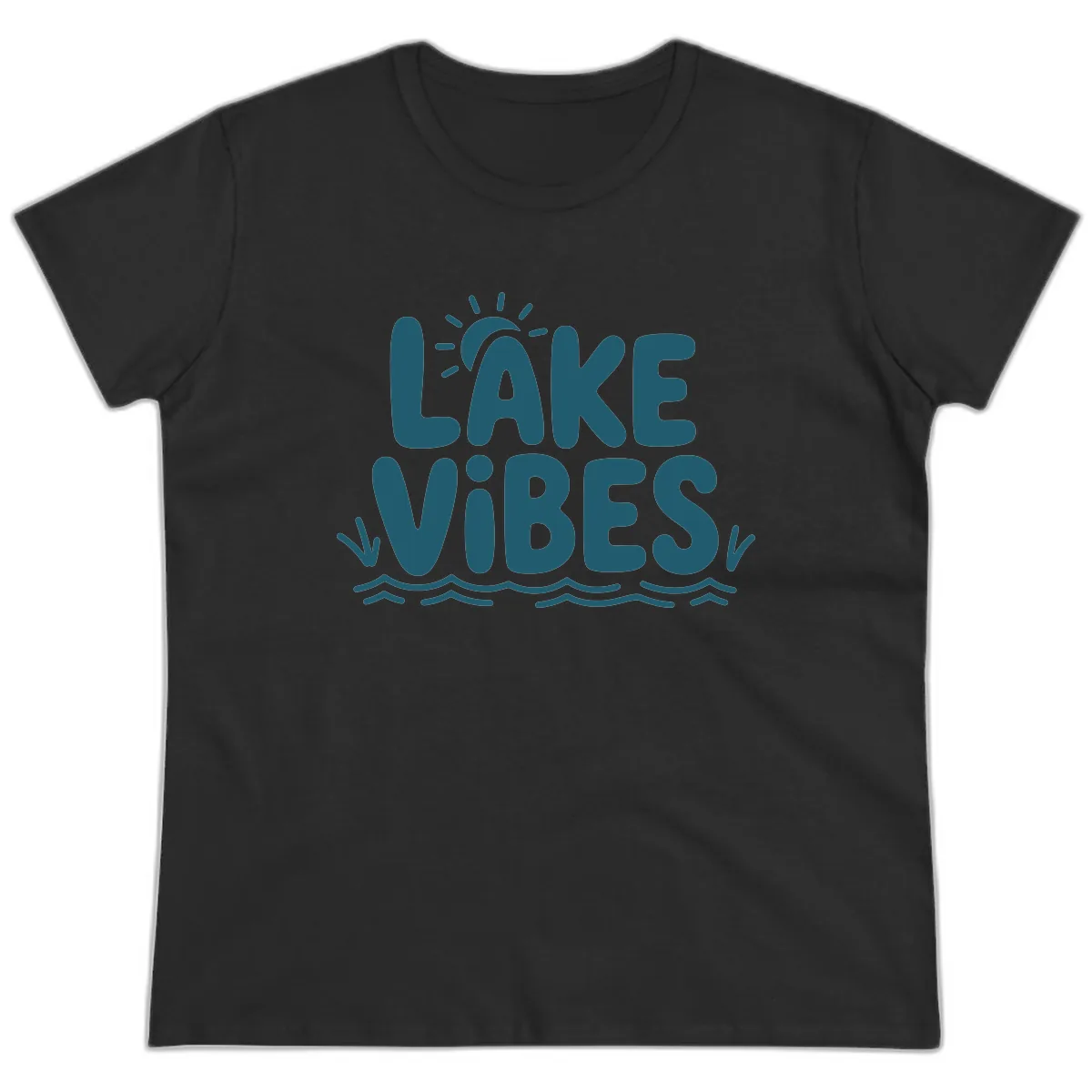 Lake Vibes Typography Design Ladies Tee in Black