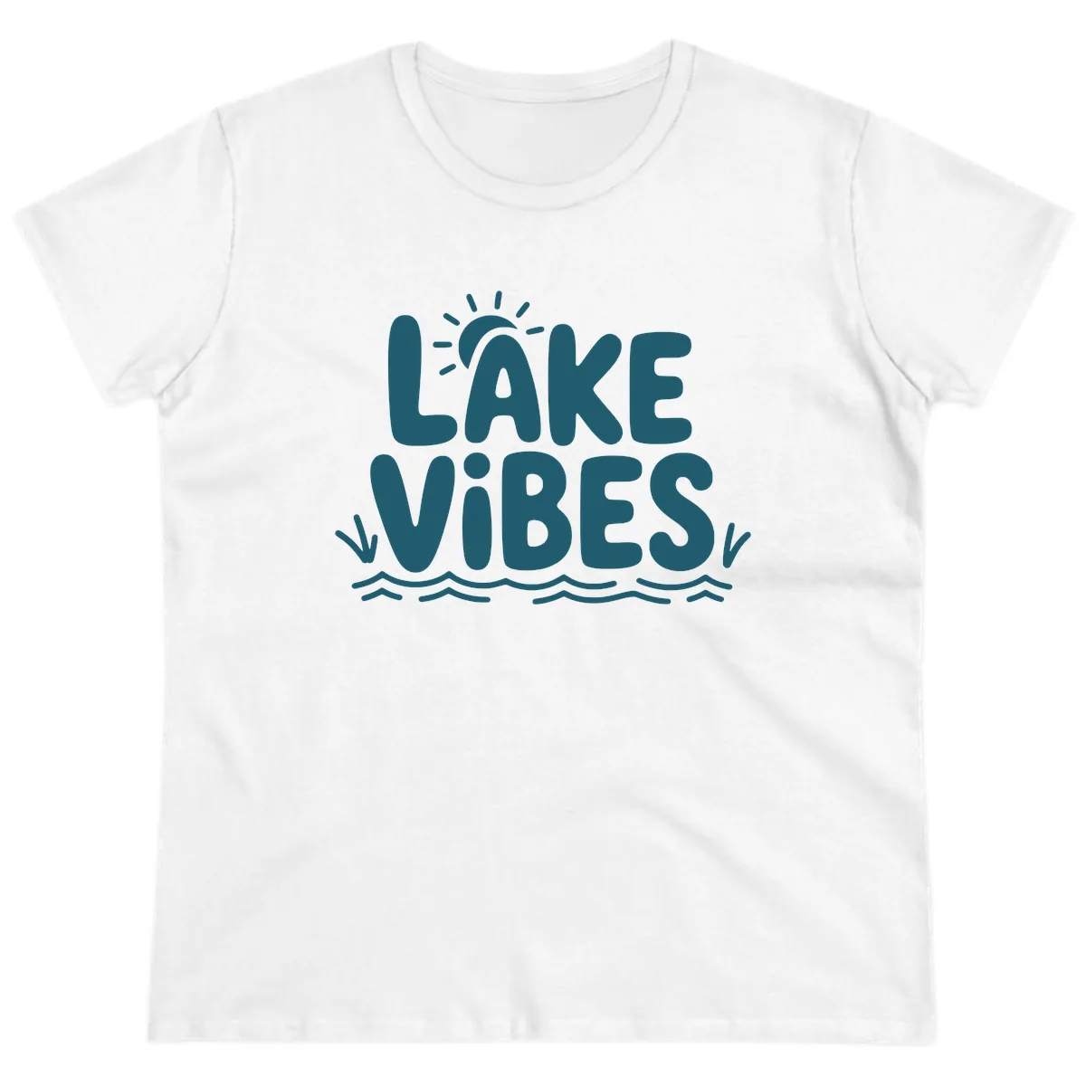 Lake Vibes Typography Design Ladies Tee in White