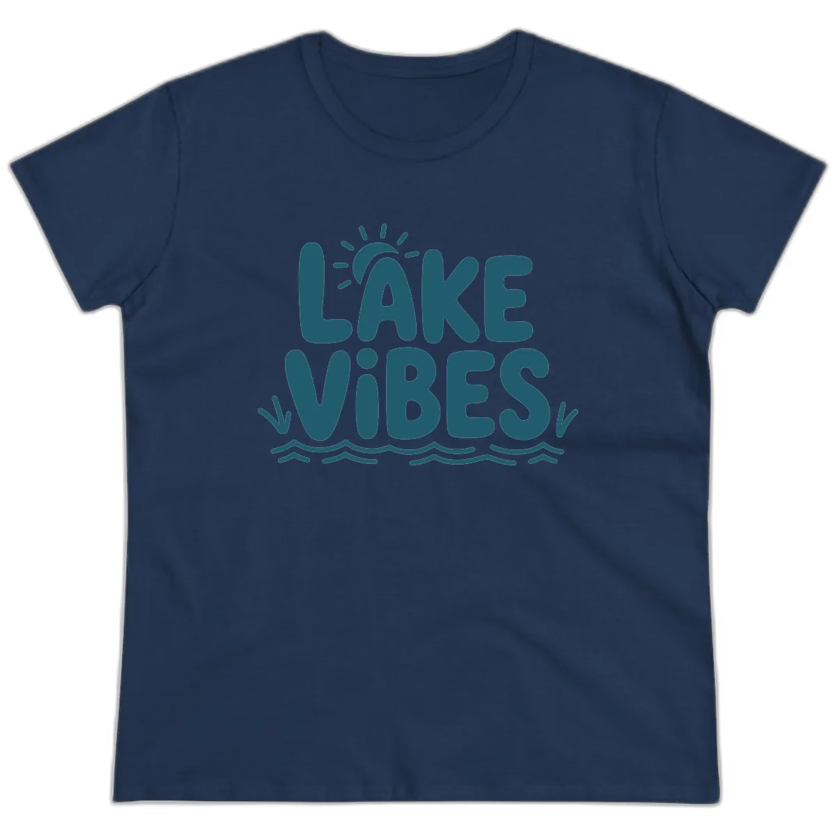 Lake Vibes Typography Design Ladies Tee in Navy
