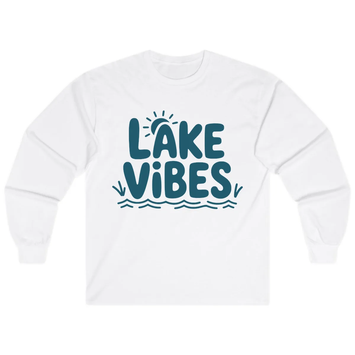 Lake Vibes Typography Design Long Sleeve in White
