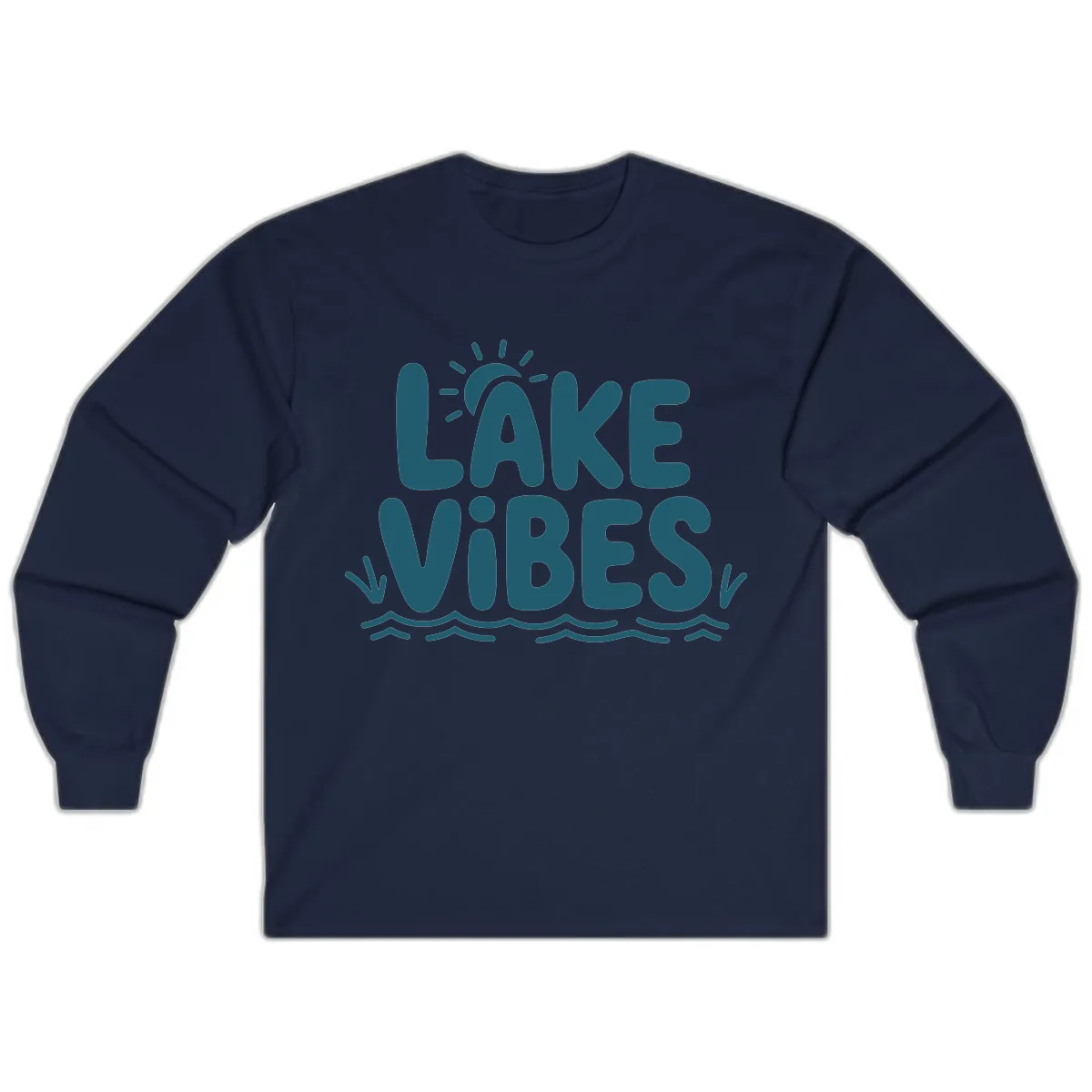Lake Vibes Typography Design Long Sleeve in Navy