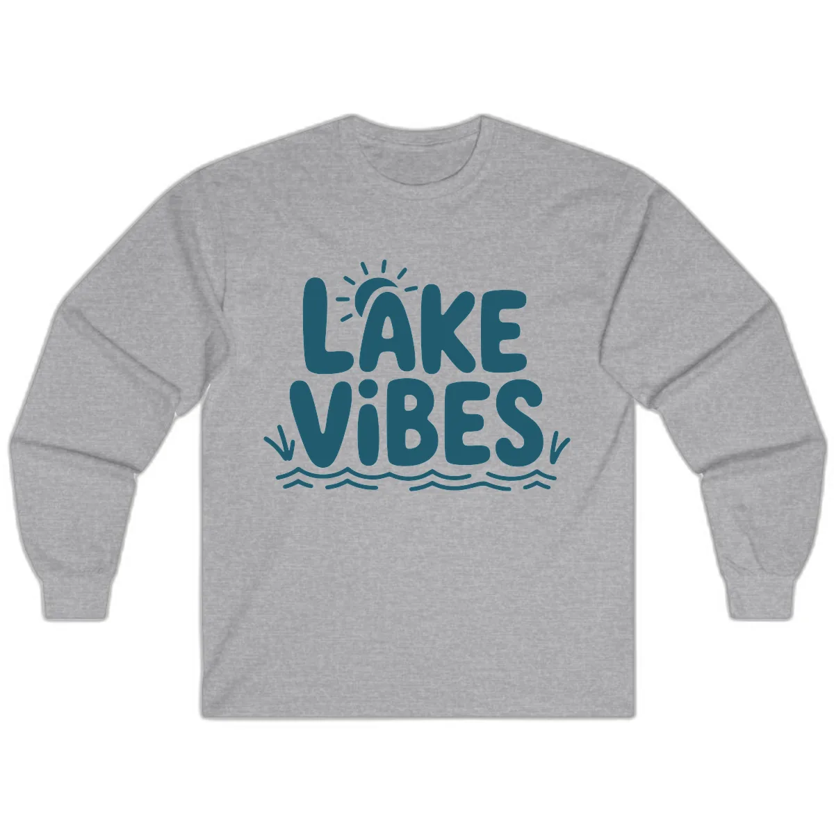 Lake Vibes Typography Design Long Sleeve in Sport Grey
