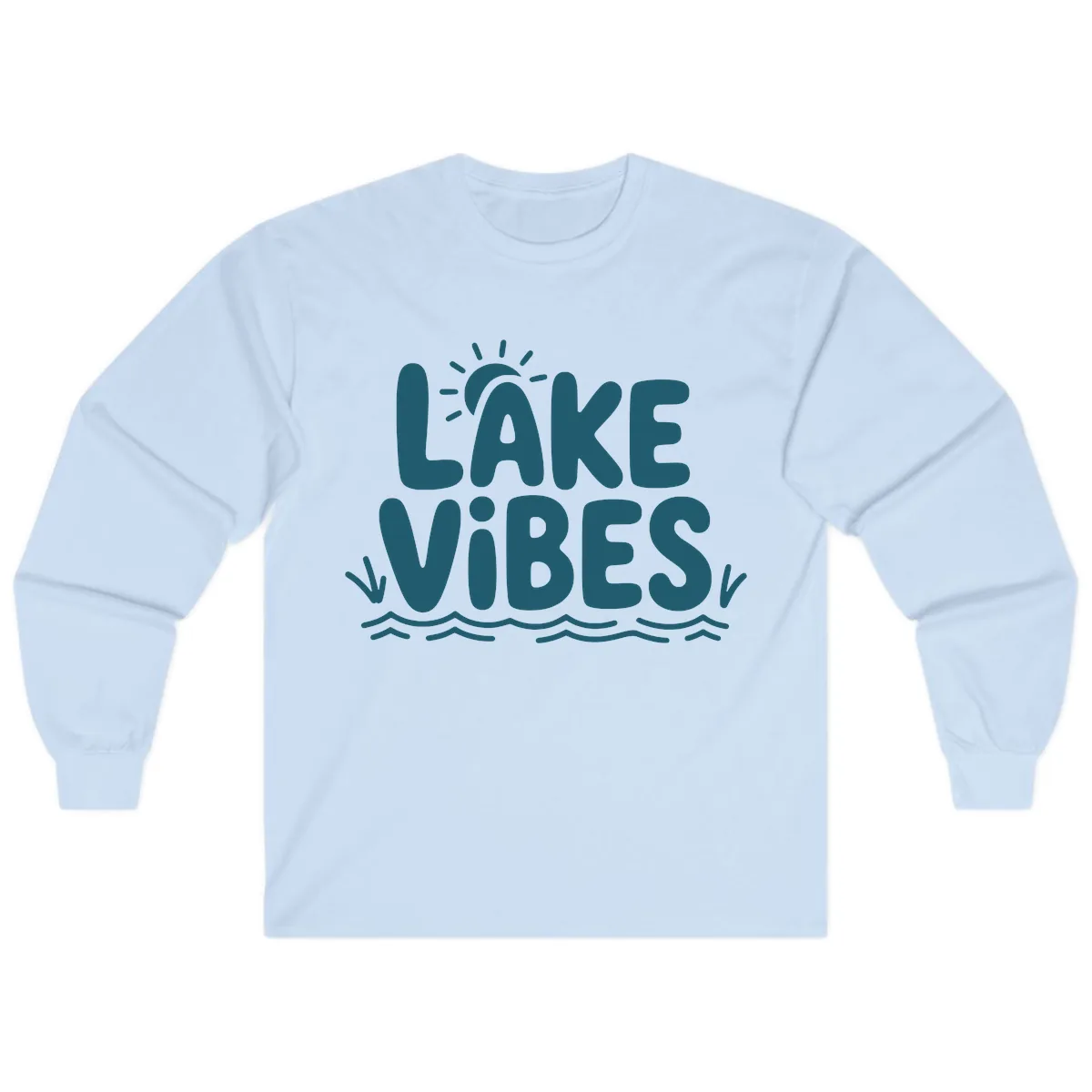 Lake Vibes Typography Design Long Sleeve in Light Blue