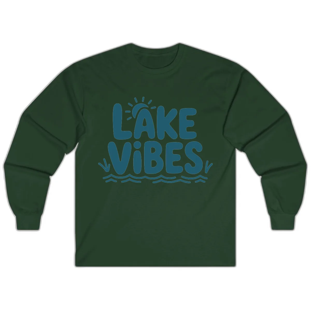 Lake Vibes Typography Design Long Sleeve in Forest Green