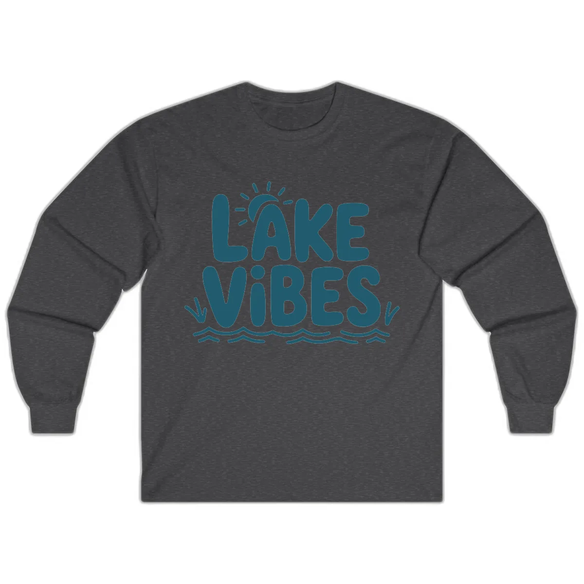 Lake Vibes Typography Design Long Sleeve in Dark Heather
