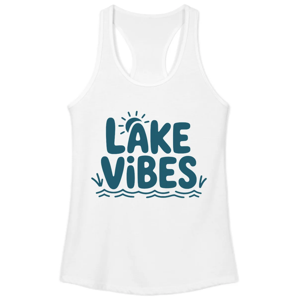 Lake Vibes Typography Design Ladies Tank in White