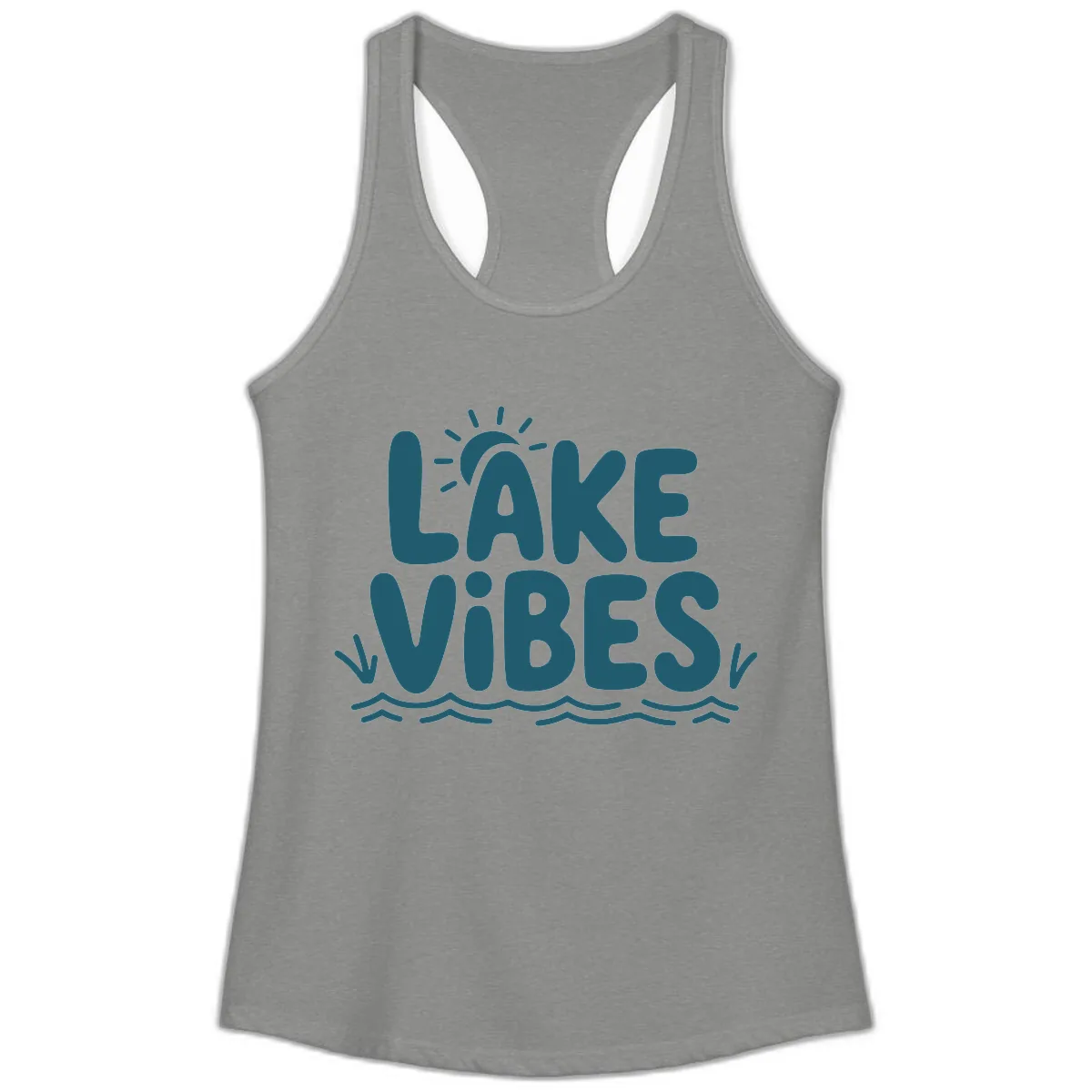Lake Vibes Typography Design Ladies Tank in Heather Grey