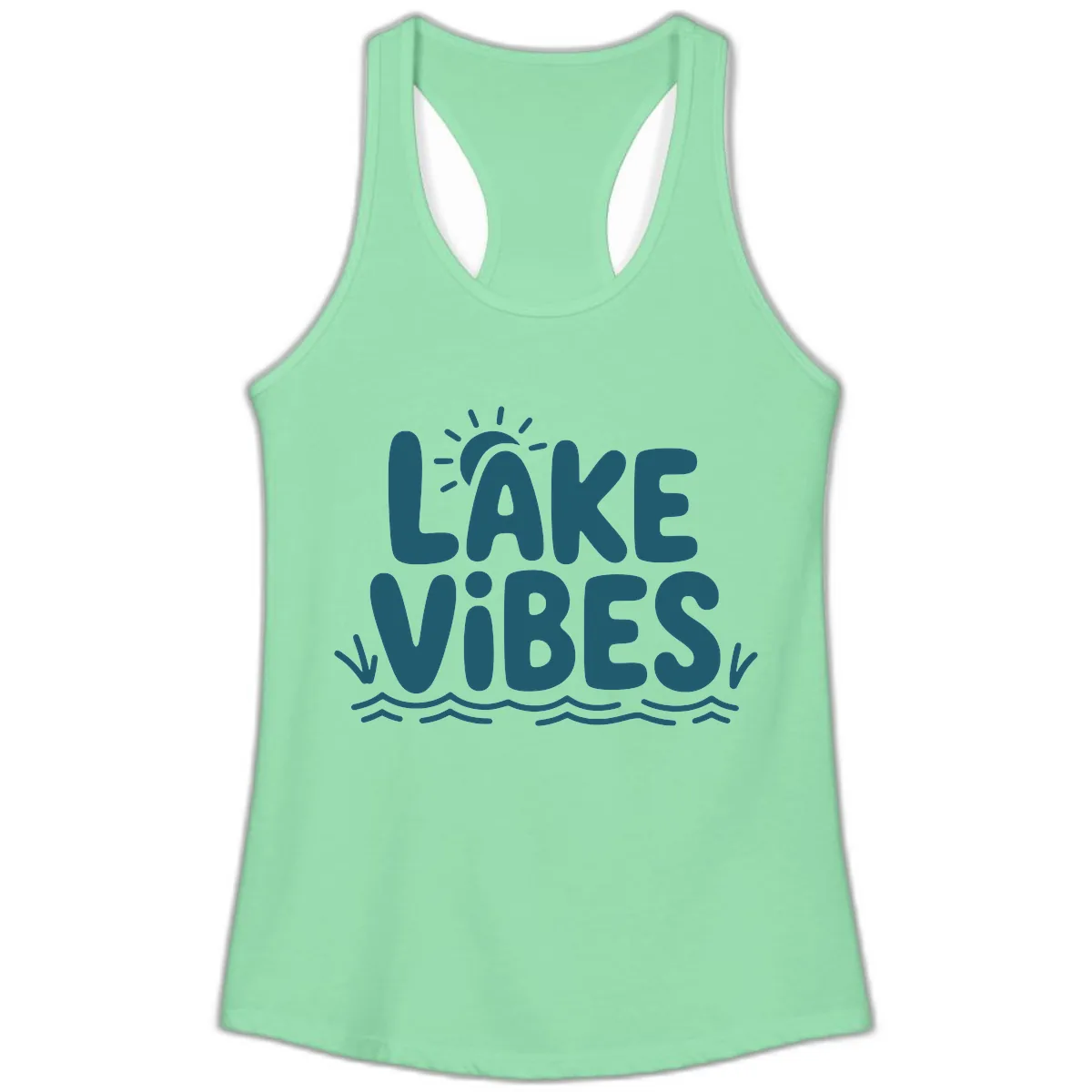 Lake Vibes Typography Design Ladies Tank in Solid Mint