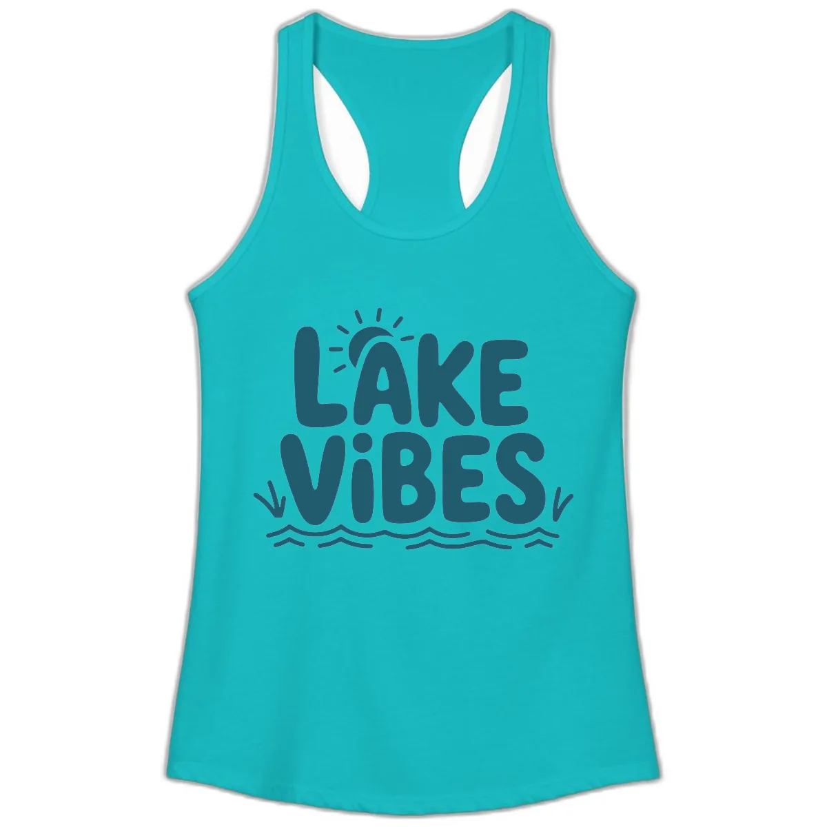 Lake Vibes Typography Design Ladies Tank in Tahiti Blue