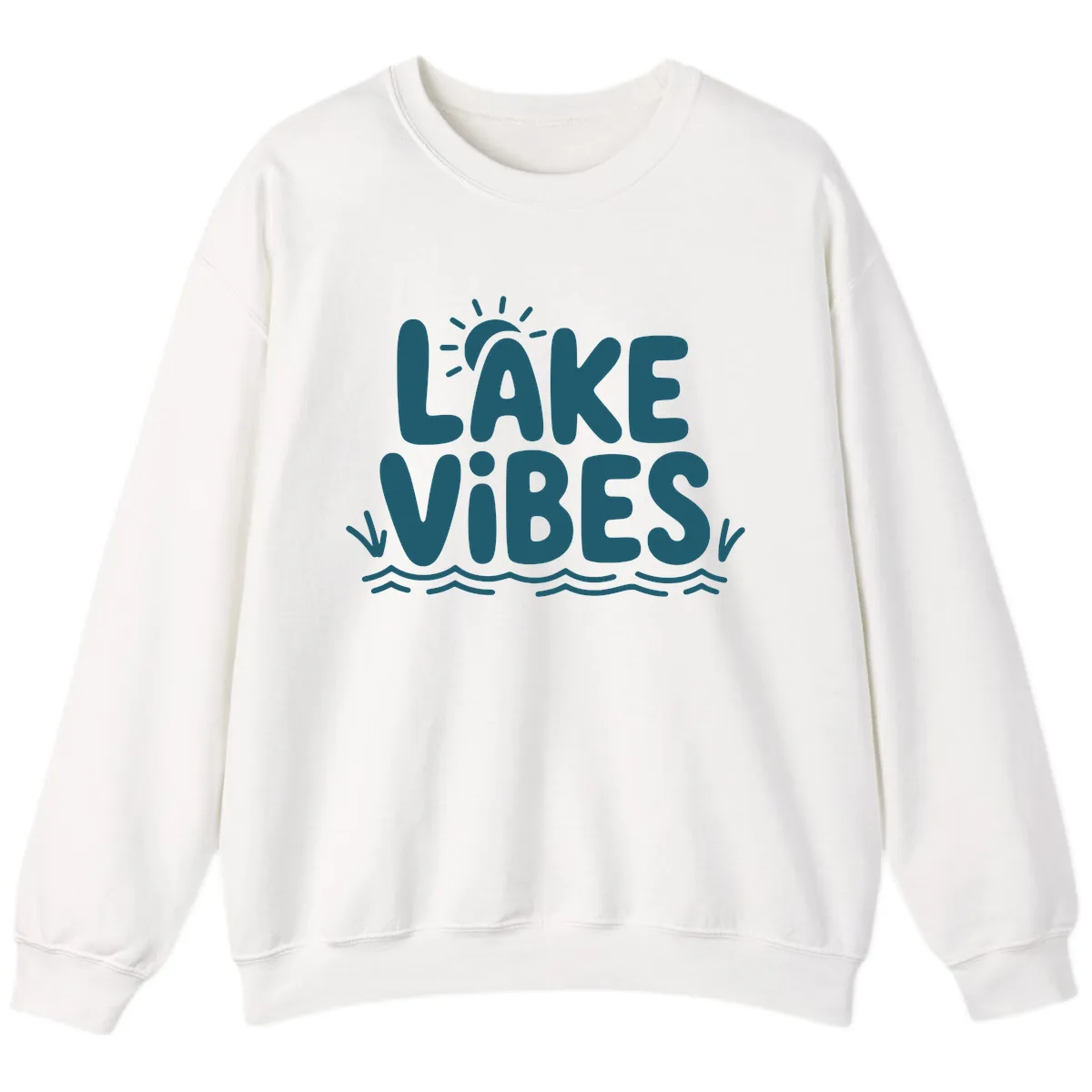 Lake Vibes Typography Design Sweatshirt in White