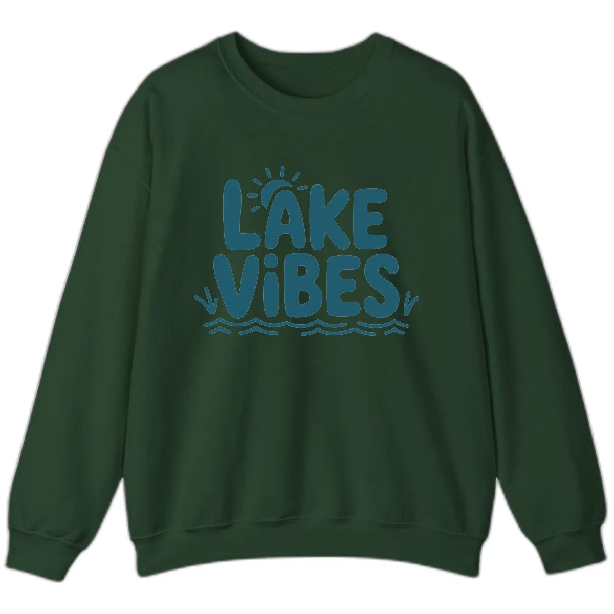 Lake Vibes Typography Design Sweatshirt in Forest Green