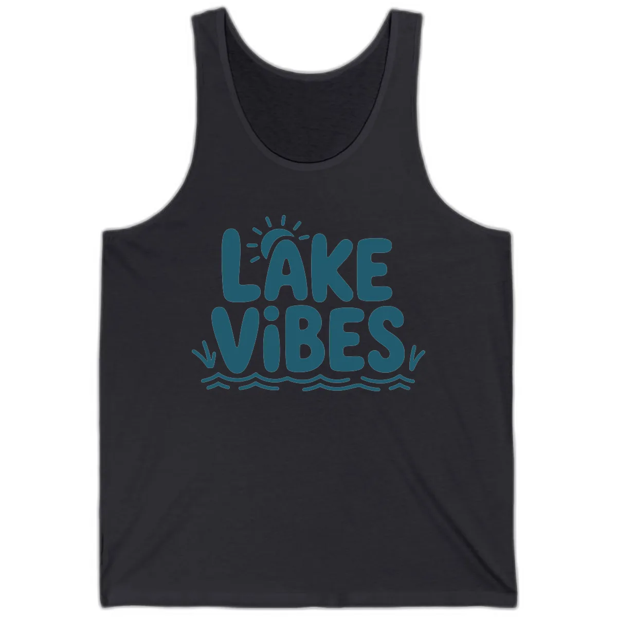 Lake Vibes Typography Design Tank in Dark Grey