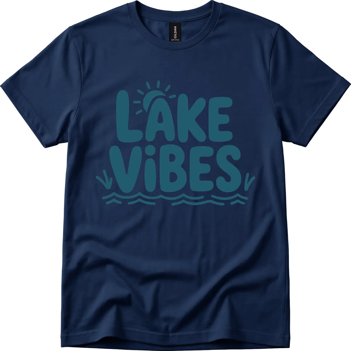 Lake Vibes Typography Design T-Shirt in Navy