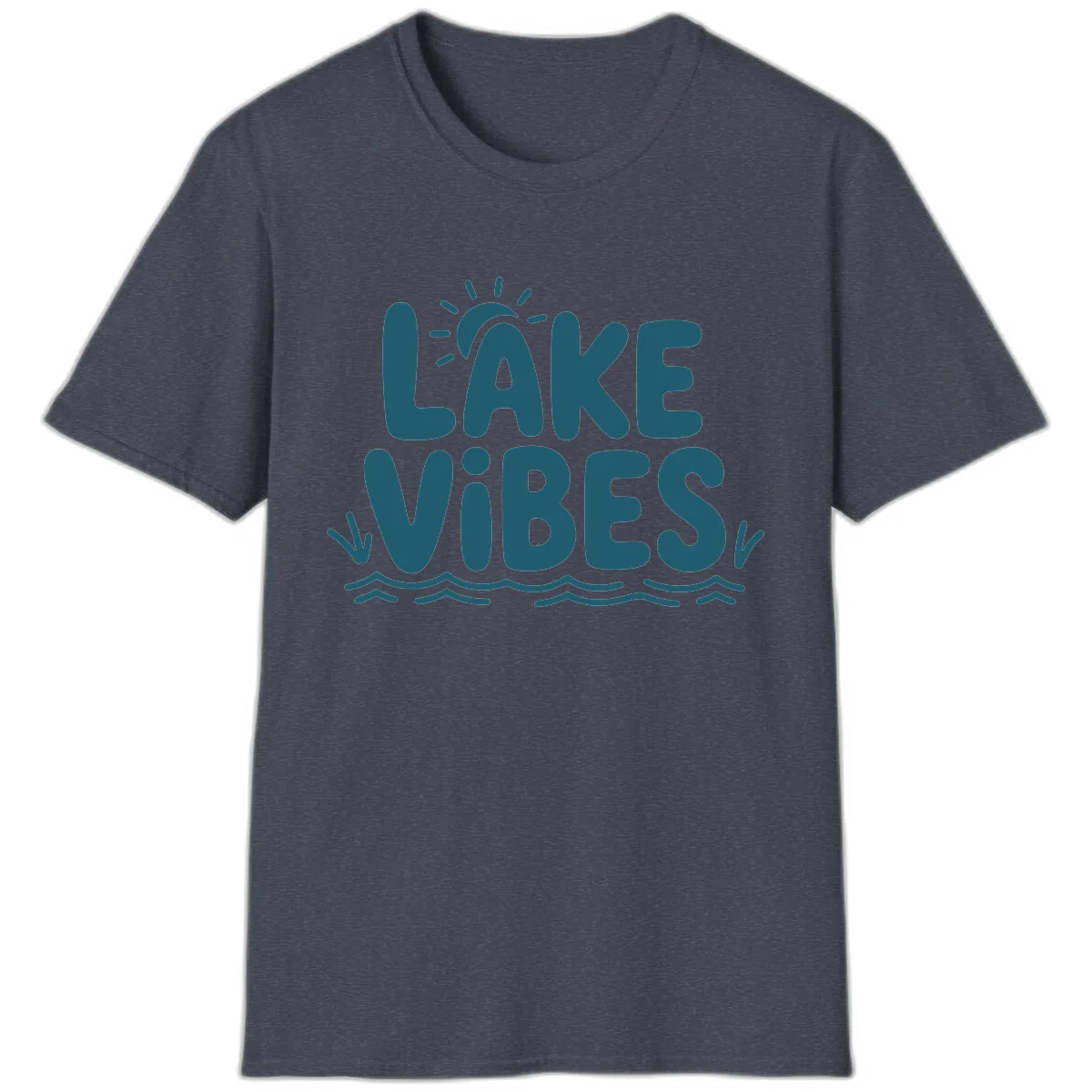 Lake Vibes Typography Design T-Shirt in Heather Navy