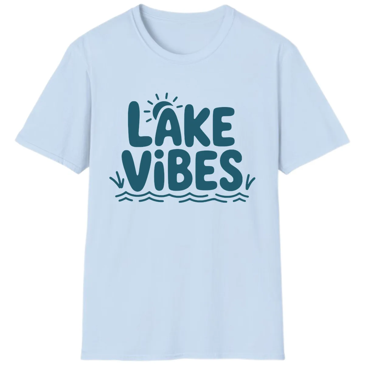 Lake Vibes Typography Design T-Shirt in Light Blue