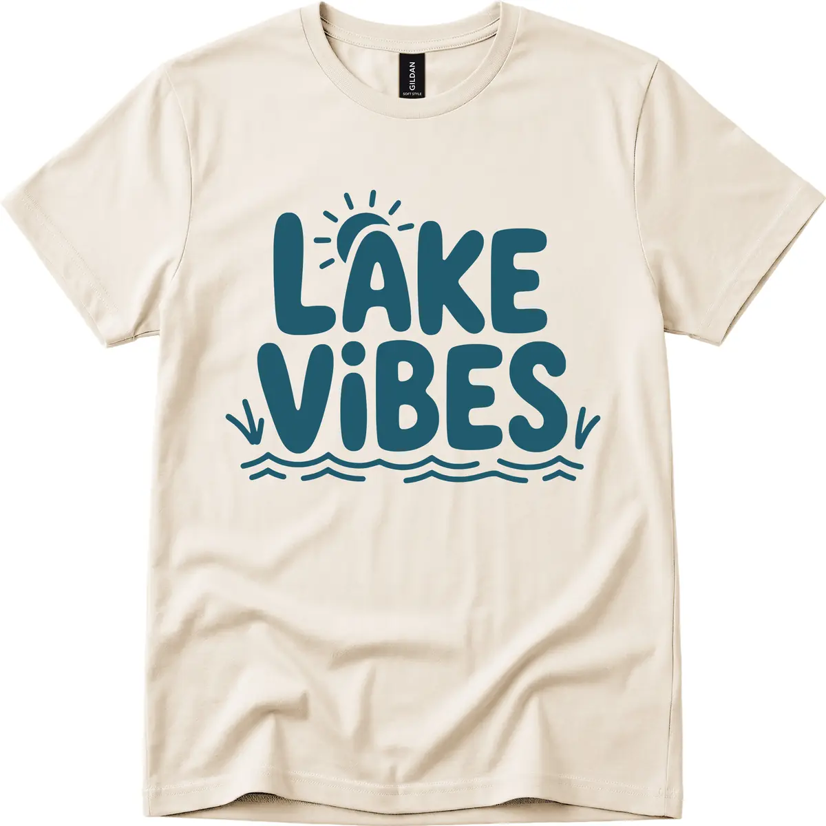 Lake Vibes Typography Design T-Shirt in Natural