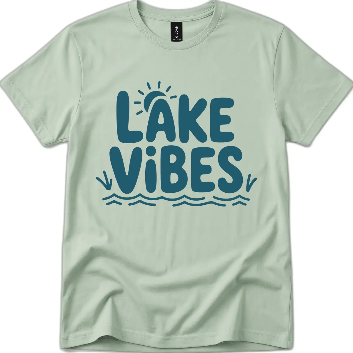 Lake Vibes Typography Design T-Shirt in Sage