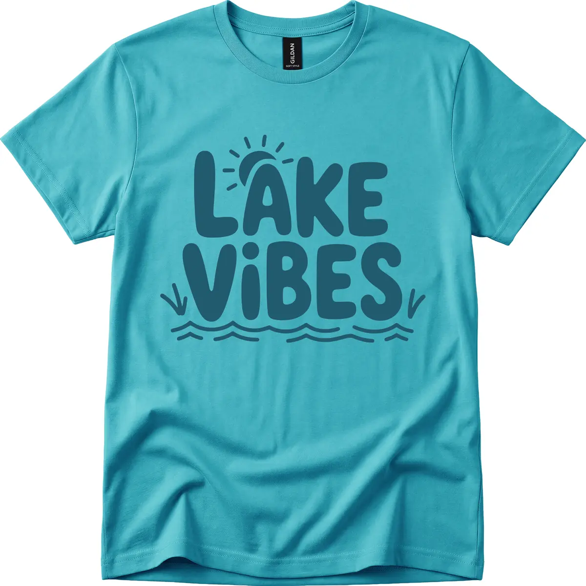 Lake Vibes Typography Design T-Shirt in Tropical Blue