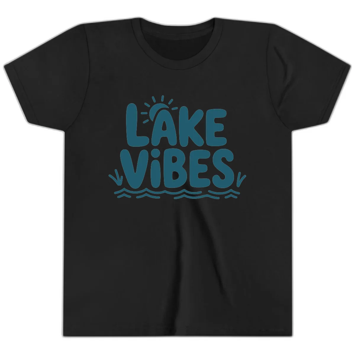 Lake Vibes Typography Design Youth T-Shirt in Black