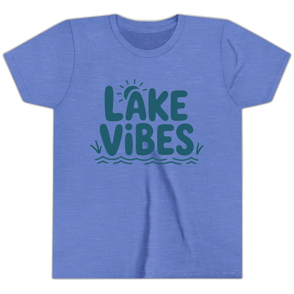 Lake Vibes Typography Design Youth T-Shirt in Heather Columbia Blue