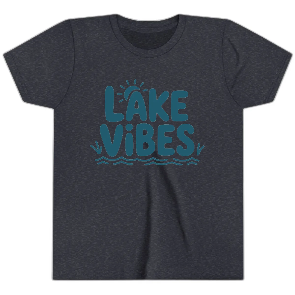 Lake Vibes Typography Design Youth T-Shirt in Heather Navy