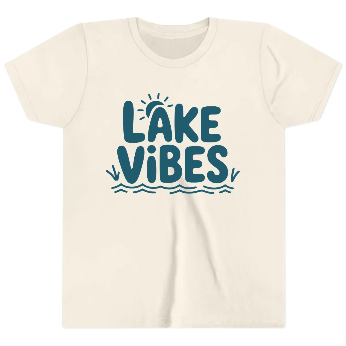 Lake Vibes Typography Design Youth T-Shirt in Natural