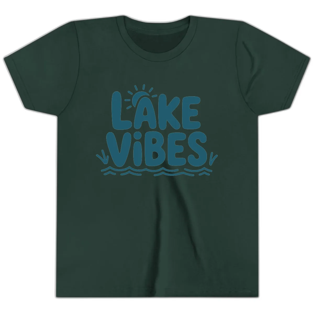 Lake Vibes Typography Design Youth T-Shirt in Forest