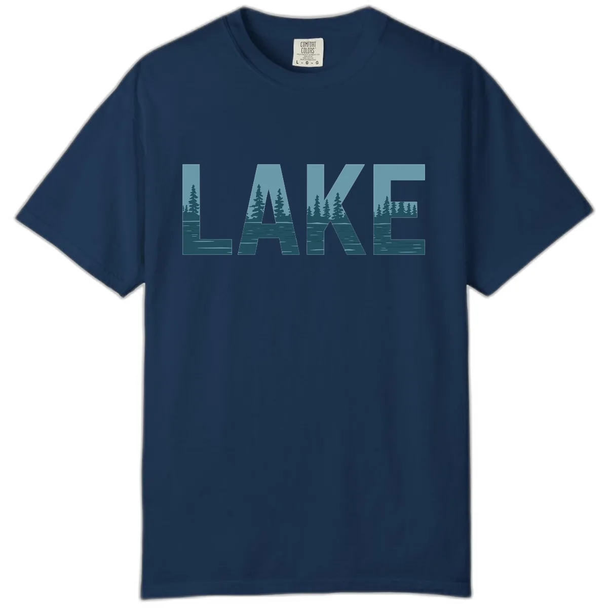 Lake Nature Scene Typography Comfort Color in Navy