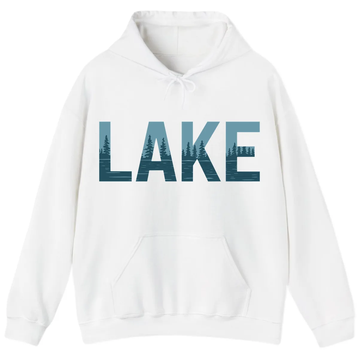 Lake Nature Scene Typography Hoodie in White