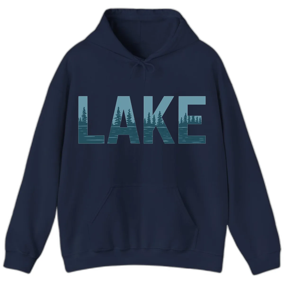 Lake Nature Scene Typography Hoodie in Navy