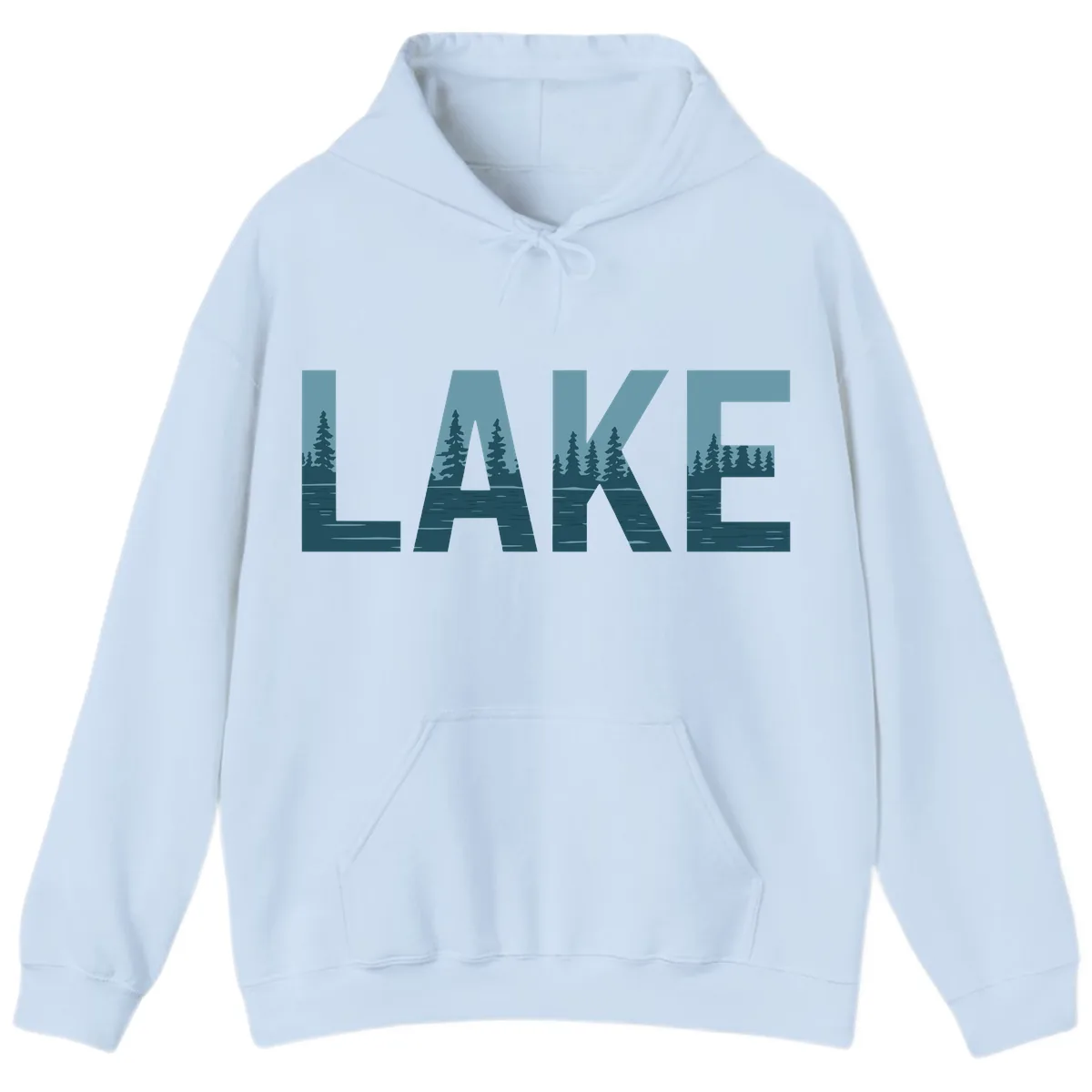 Lake Nature Scene Typography Hoodie in Light Blue