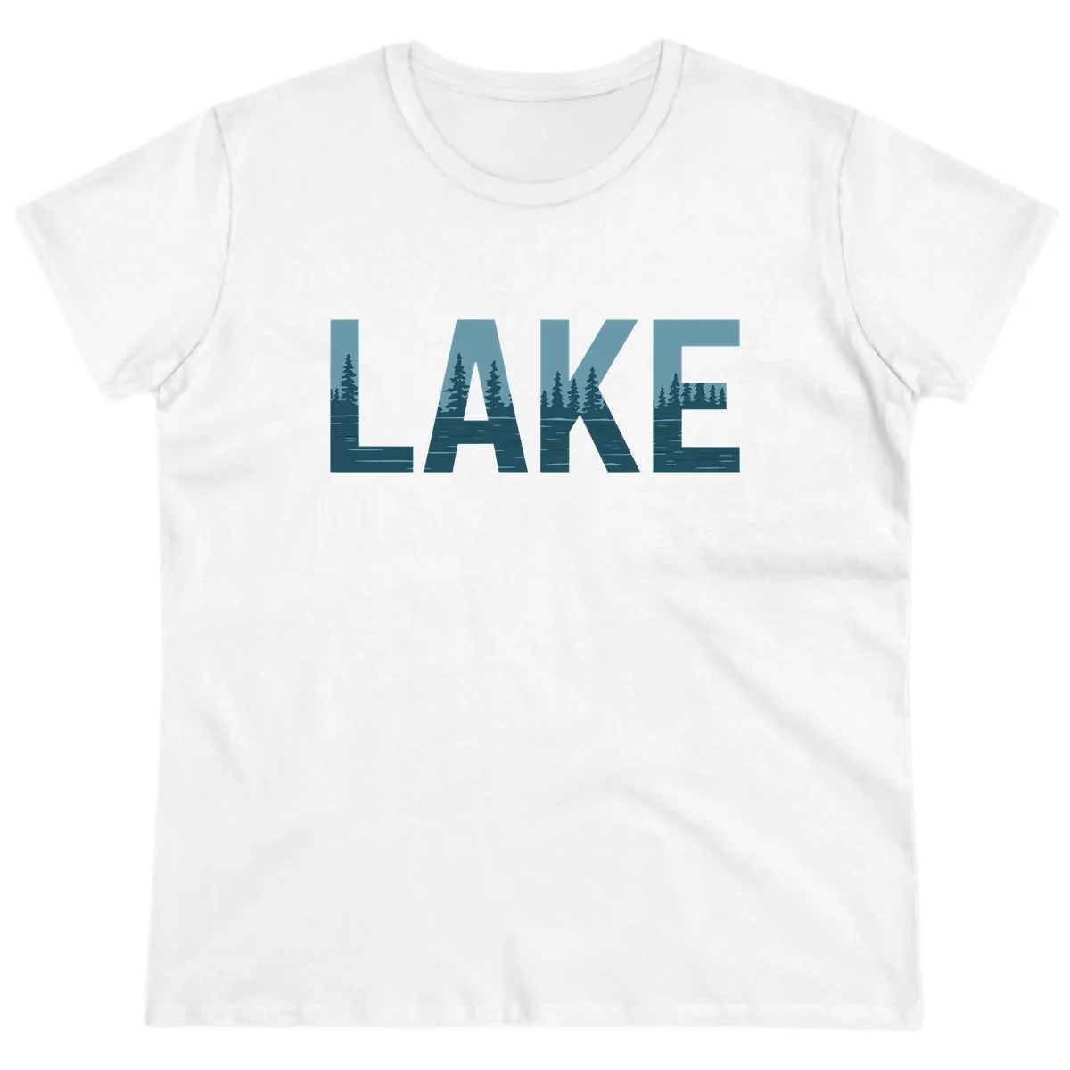 Lake Nature Scene Typography Ladies Tee in White