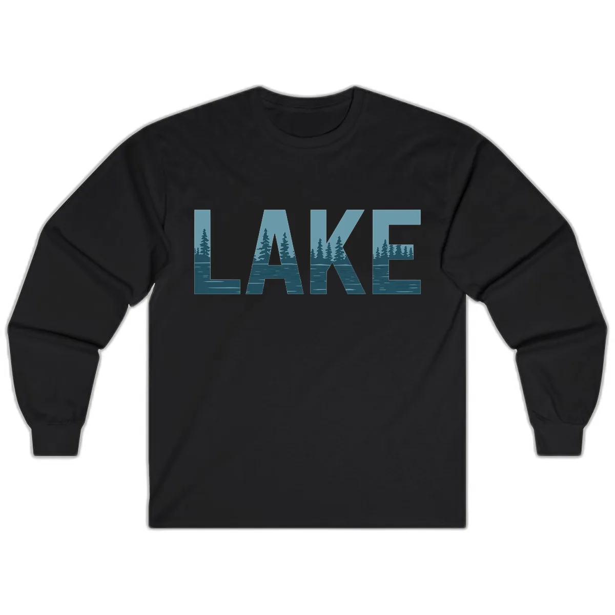 Lake Nature Scene Typography Long Sleeve in Black