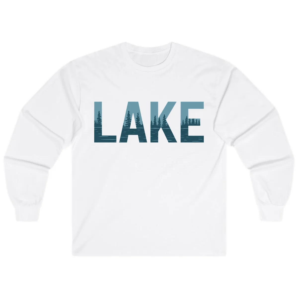 Lake Nature Scene Typography Long Sleeve in White