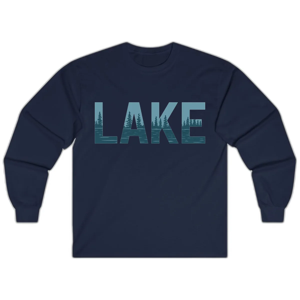 Lake Nature Scene Typography Long Sleeve in Navy