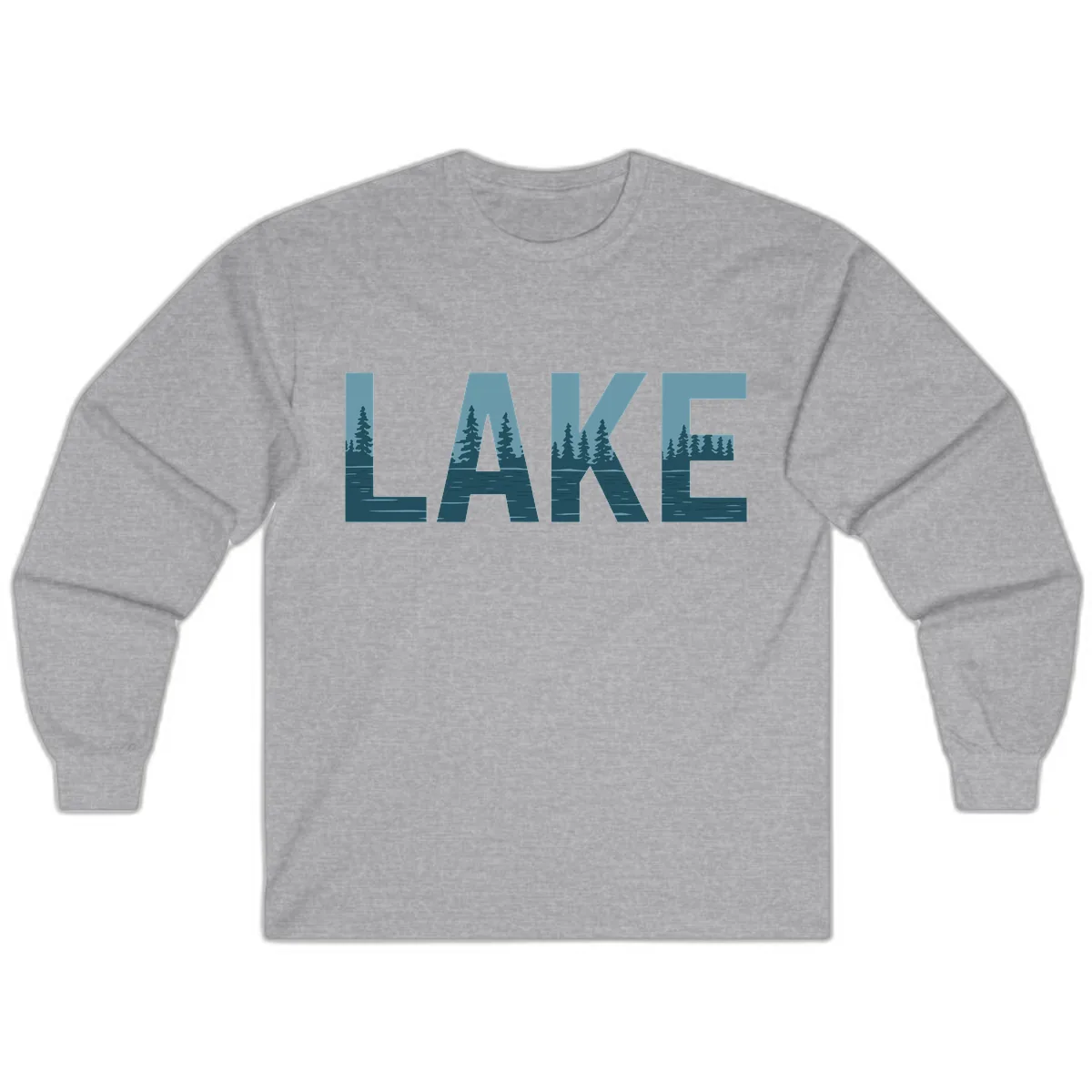 Lake Nature Scene Typography Long Sleeve in Sport Grey